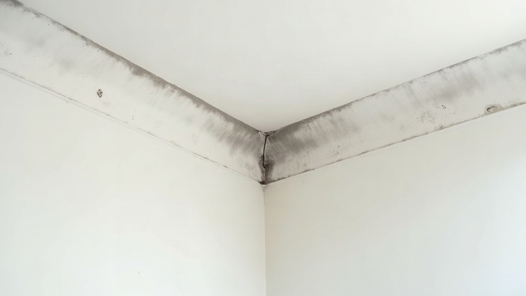 Mould on the ceiling along the cornice in a bedroom corner